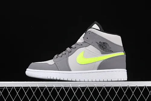 All categories Air Jordan Jordan series basketball shoes Air Jordan 1 Mid Air Jordan 1 Mid "Grey Volt" AJ1 Joe 1 neutral gray fluorescent yellow basketball shoes 554724-072